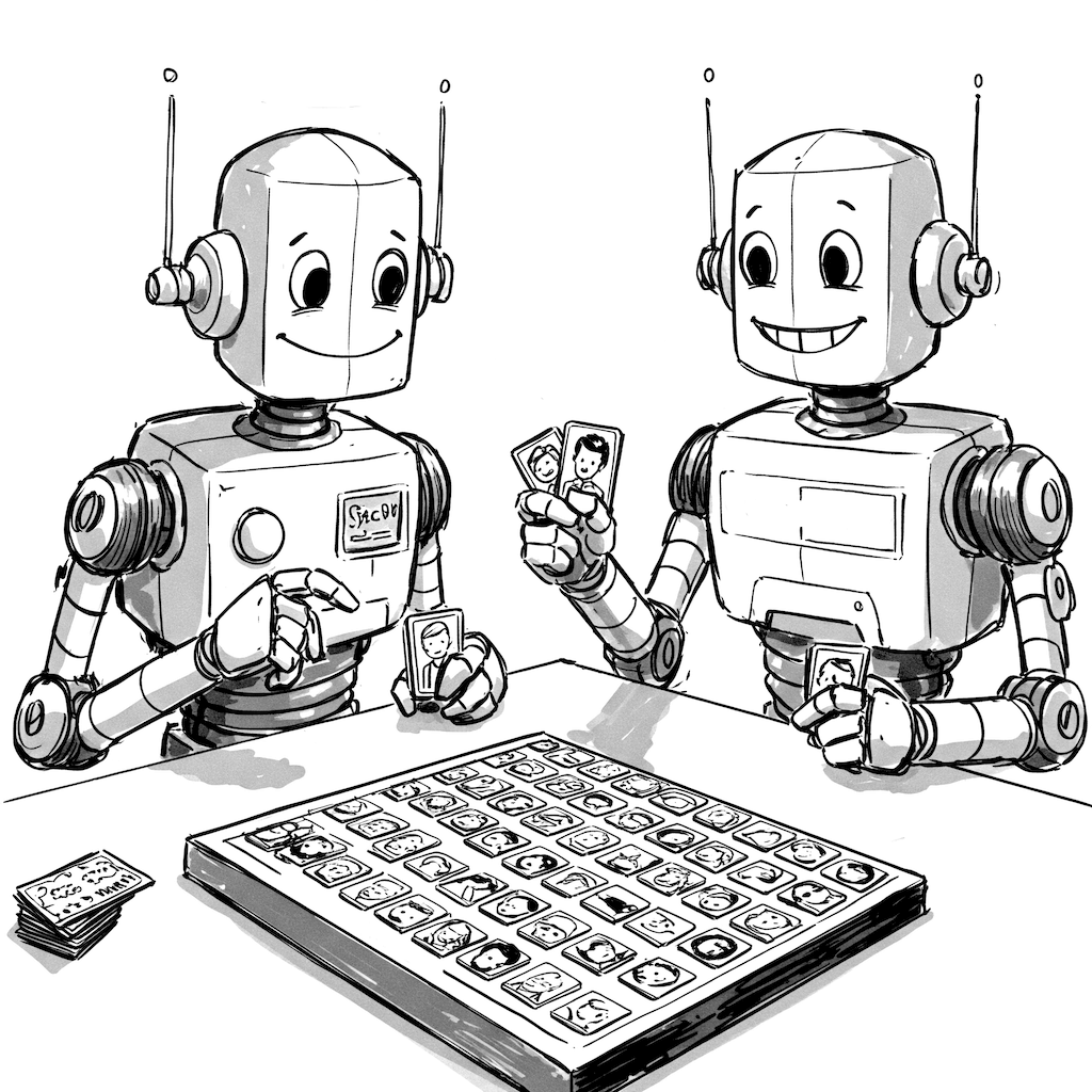 Picture of a cartoon robot teaching about artificial intelligence and data.